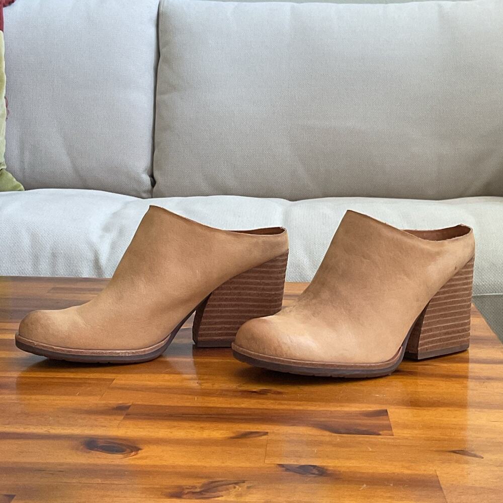 KorkEase Challis Tan Nubuck Leather, Wedge Mule Clog Booties Slip On Women 8.5 - Picture 2 of 11
